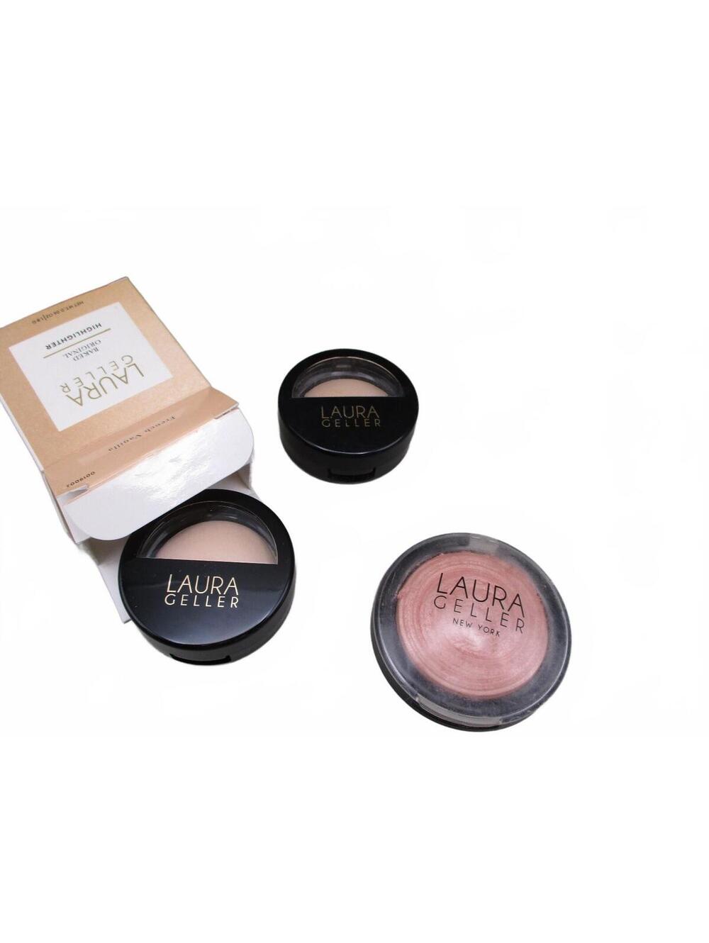 New Laura Geller Baked Original Highlighter French Vanilla Peach Glow 3pc Set